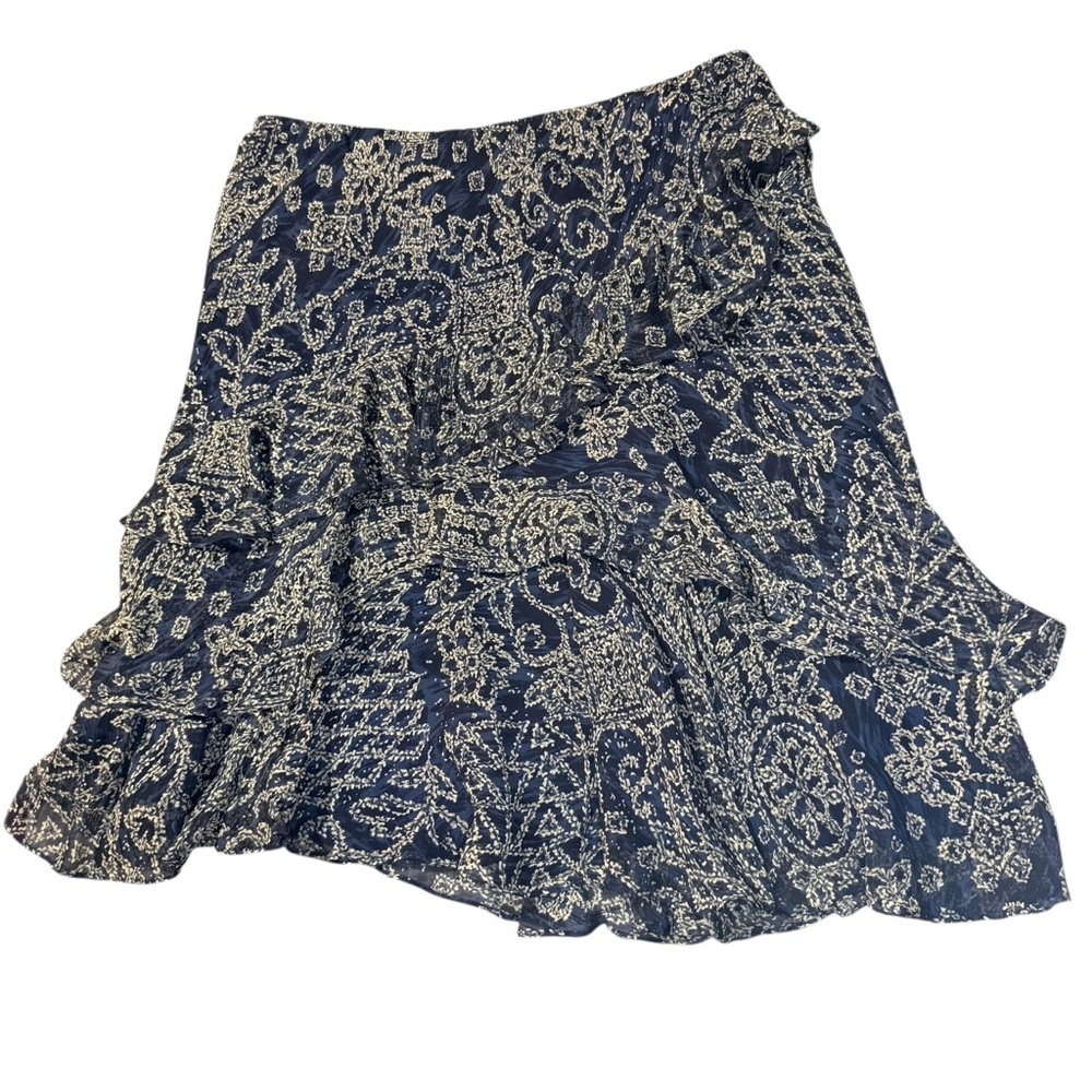 Ralph Lauren Large 12 Blue Silk Paisley 2 Piece Skirt Wedding Vacation Luxury - Picture 10 of 16